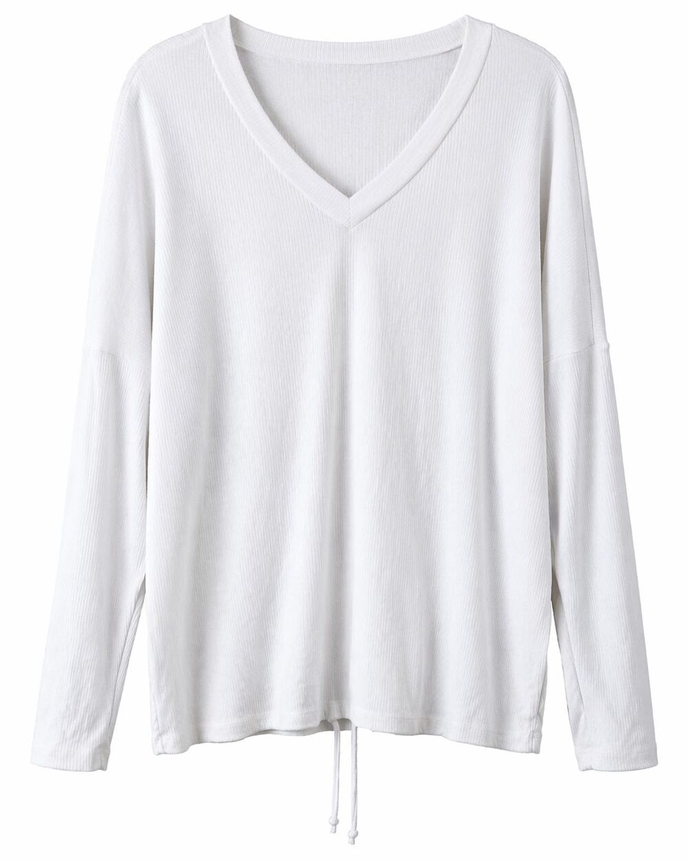 White Birch Ruched Back Top 1X White Ribbed Long Sleeve Drawstring Plus